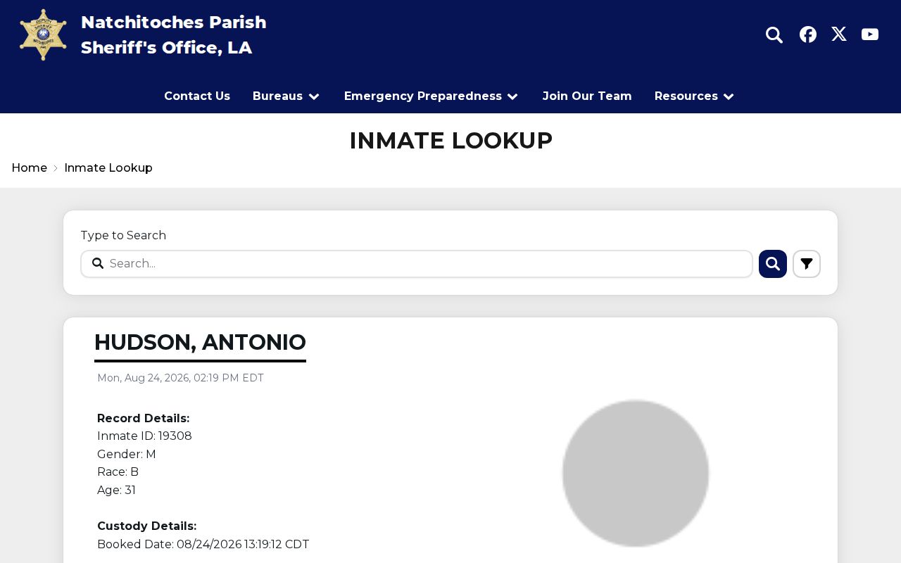 Natchitoches Parish current inmate lookup and arrest record controls